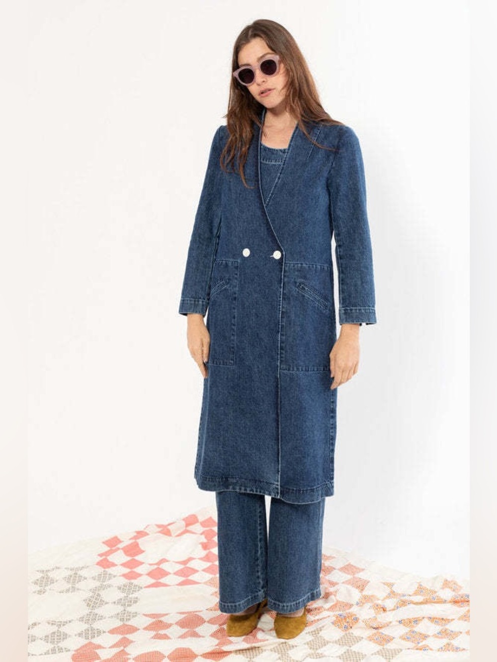 Carleen Birdie Duster Coat Pacific Blue Denim NWOT Small Double Breasted